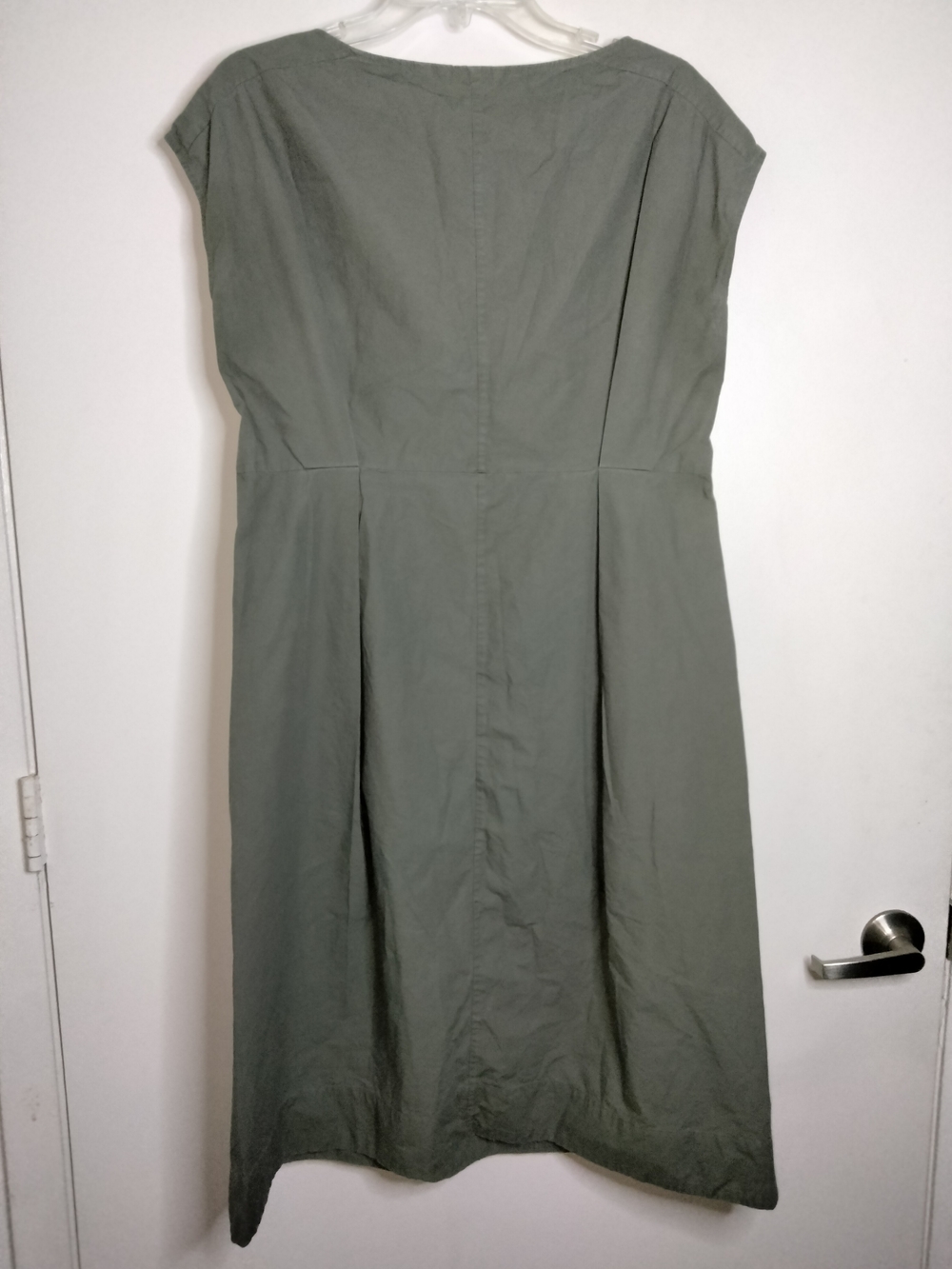 Uniqlo (Sz S) Olive Green 100% Cotton Cap Sleeve Slip Pockets Midi Dress No Belt - Picture 6 of 8